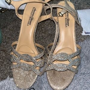 Cute low heel gold heels